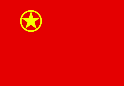 中国共产主义青年团团旗帜的旗面为红色，象征革命胜利；左上角缀黄色五角星，周围环绕黄色圆圈，象征中国青年一代紧密团结在中国共产党周围。